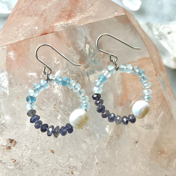 Earrings - Aquamarine Hoops